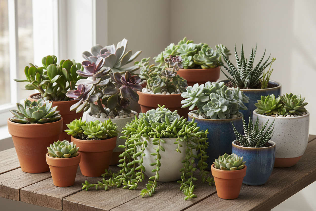 A grouping of potted succulents